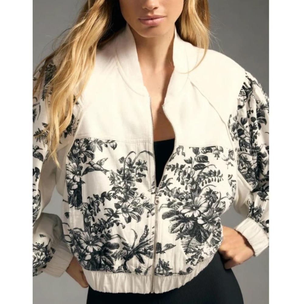 Daily‎ Practice Anthropologie Floral Print Bomber Jacket Cropped Women's XL - Picture 2 of 15
